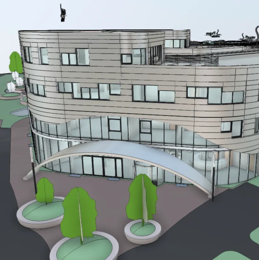 3D-Gebäudemodell eines Büro- und Verwaltungsgebäudes — Entwurf von S-Projekt architektur